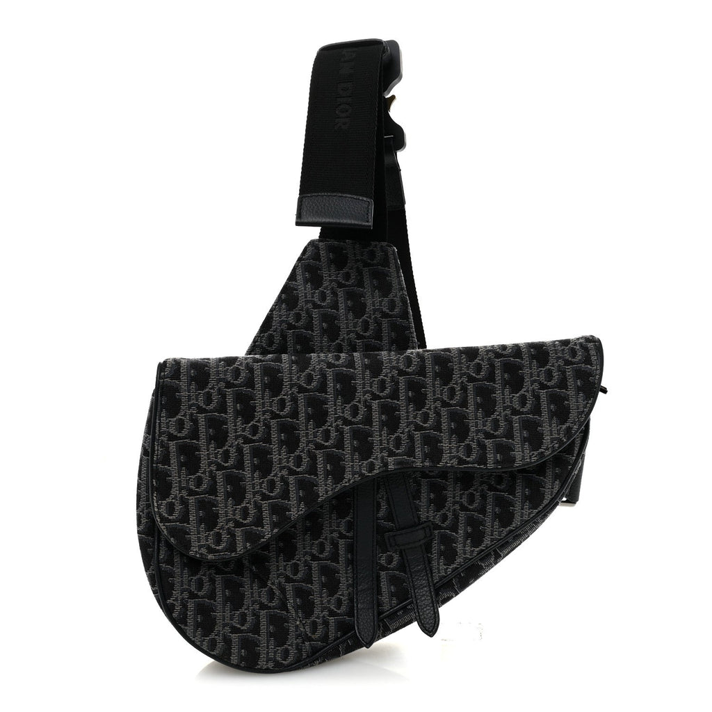 Christian Dior Oblique Mens Saddle Bag Black Blue