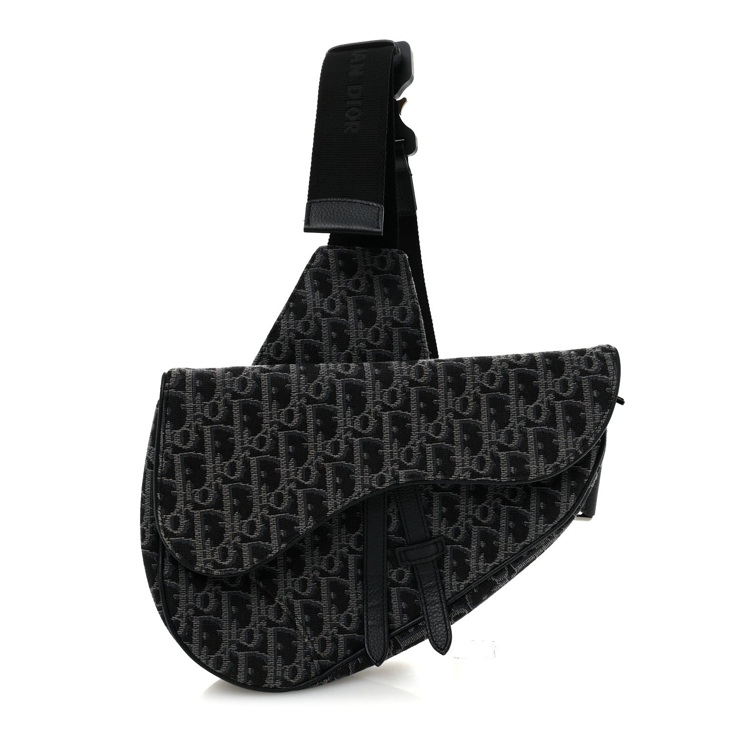 Christian Dior Oblique Mens Saddle Bag Black Blue