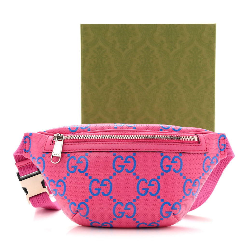 Gucci Calfskin GG Tennis Bi-Color Embossed Belt Bag Modern Fucsia Modern Blue