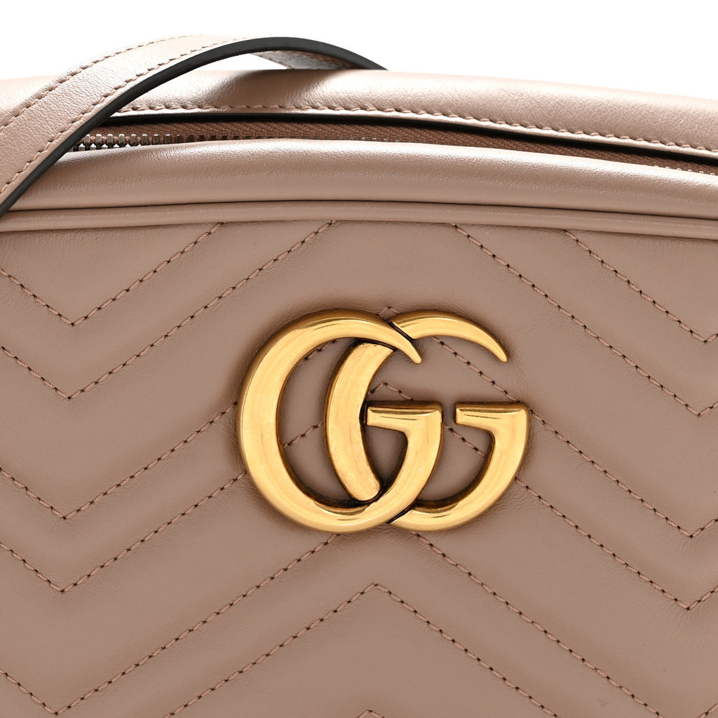 Gucci Calfskin Matelasse Small GG Marmont Chain Shoulder Bag Porcelain Rose