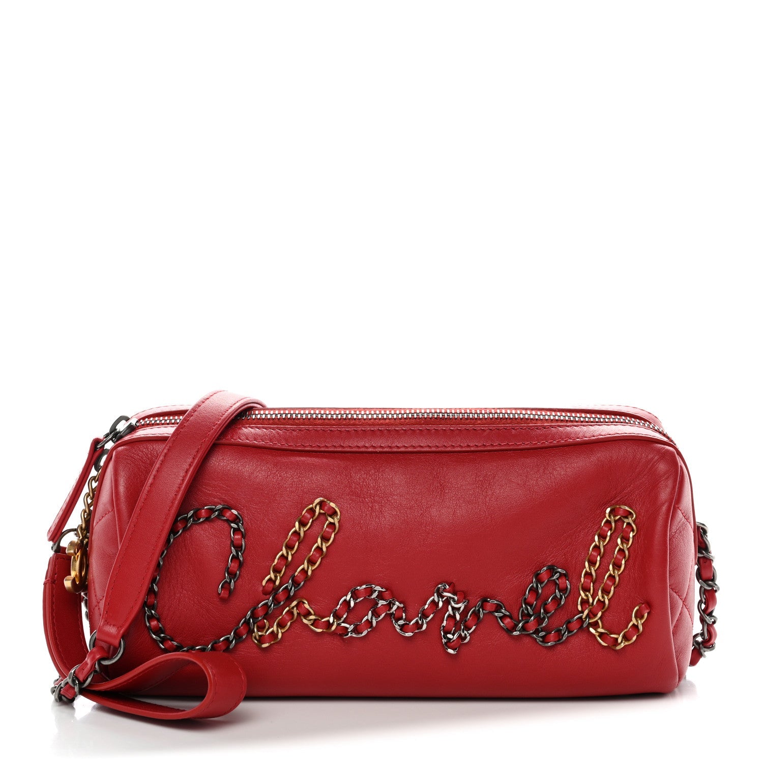 Chanel Calfskin Chain 20s Signature Bowling Bag Red