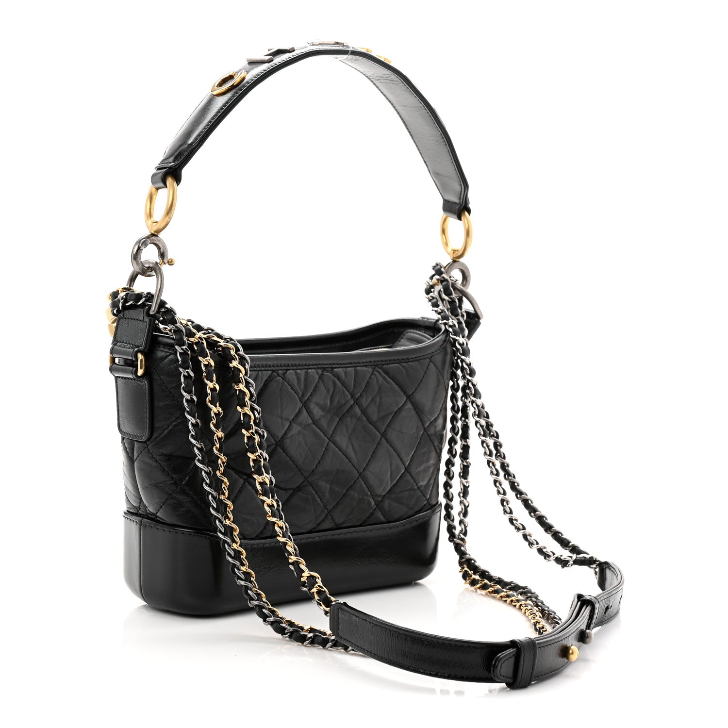 Chanel Aged Calfskin Quilted Small Gabrielle Logo Hobo Black