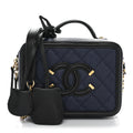 Chanel Caviar Quilted Small CC Filigree Vanity Case Navy Black