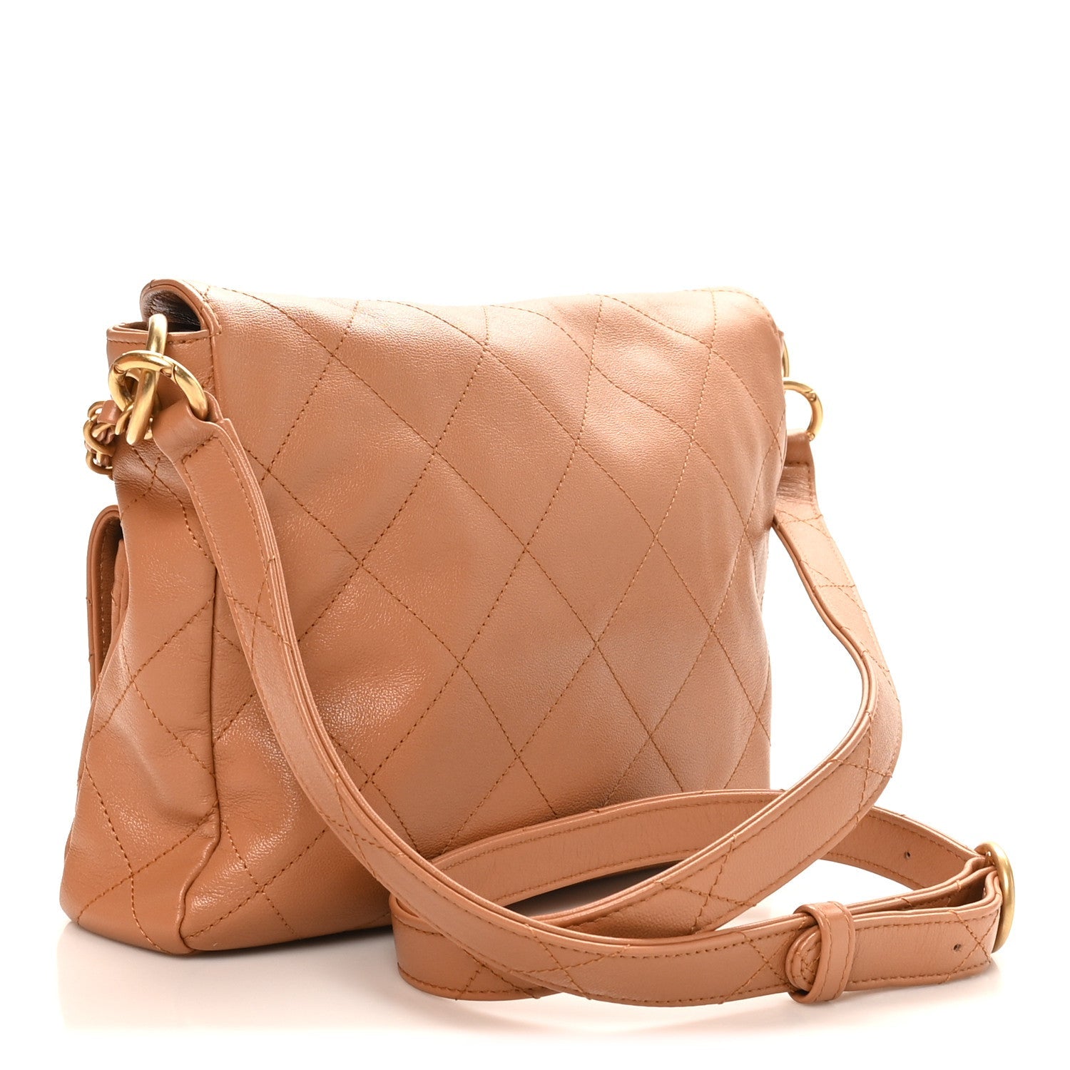 Chanel Shiny Calfskin Quilted Small Supple Twins Hobo Bag Brown