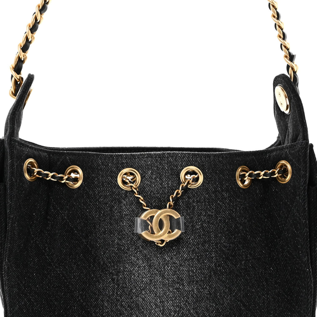 Chanel Washed Denim Quilted Mini Chanel 25 Handbag Black