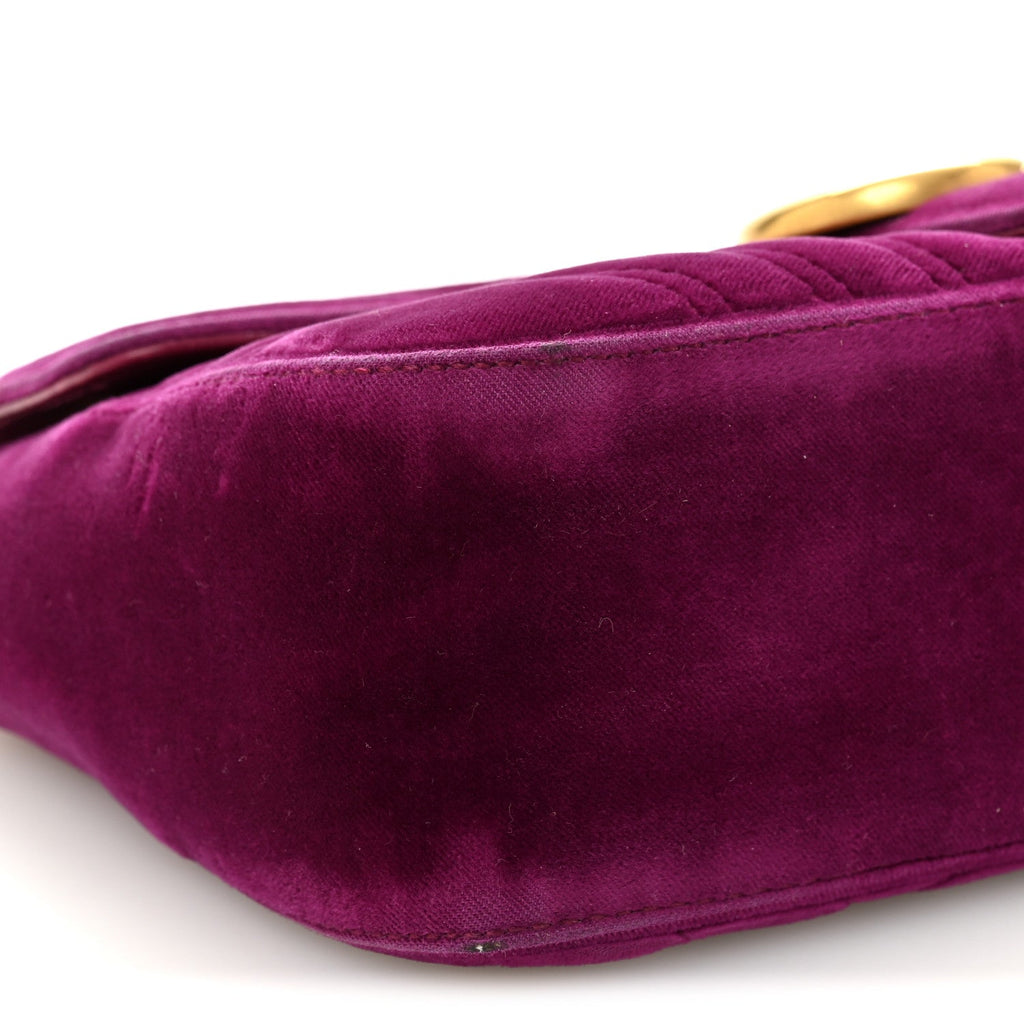 Gucci Velvet Matelasse Small GG Marmont Shoulder Bag Fuchsia Violet Cyclamen