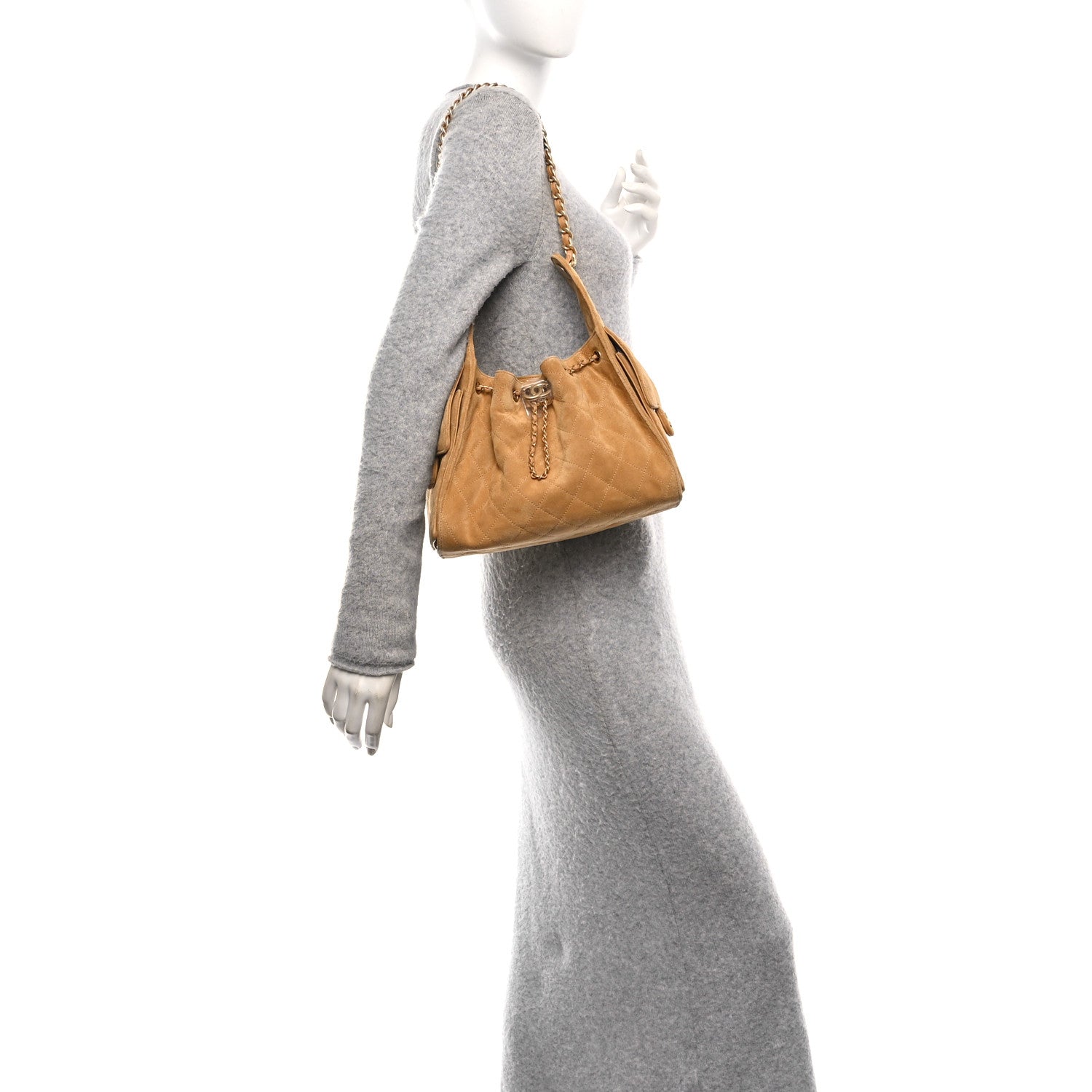 Chanel Suede Quilted Small Chanel 25 Handbag Beige