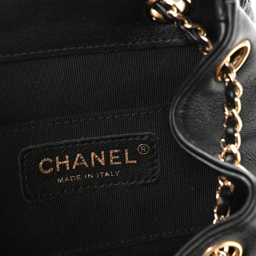 Chanel Glazed Aged Calfskin Quilted Small Duma Drawstring Backpack Black