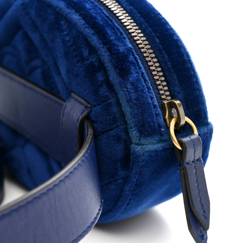 Gucci Velvet Matelasse GG Marmont Belt Bag 85 34 Cobalt Blue