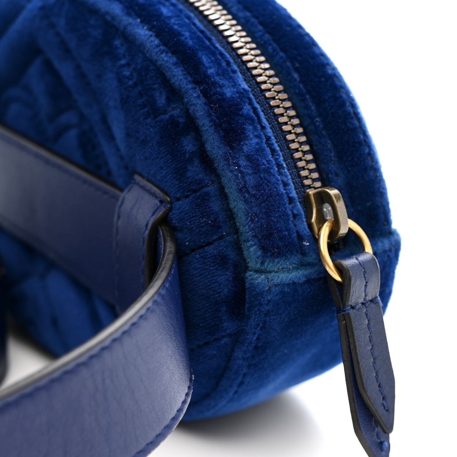 Gucci Velvet Matelasse GG Marmont Belt Bag 85 34 Cobalt Blue
