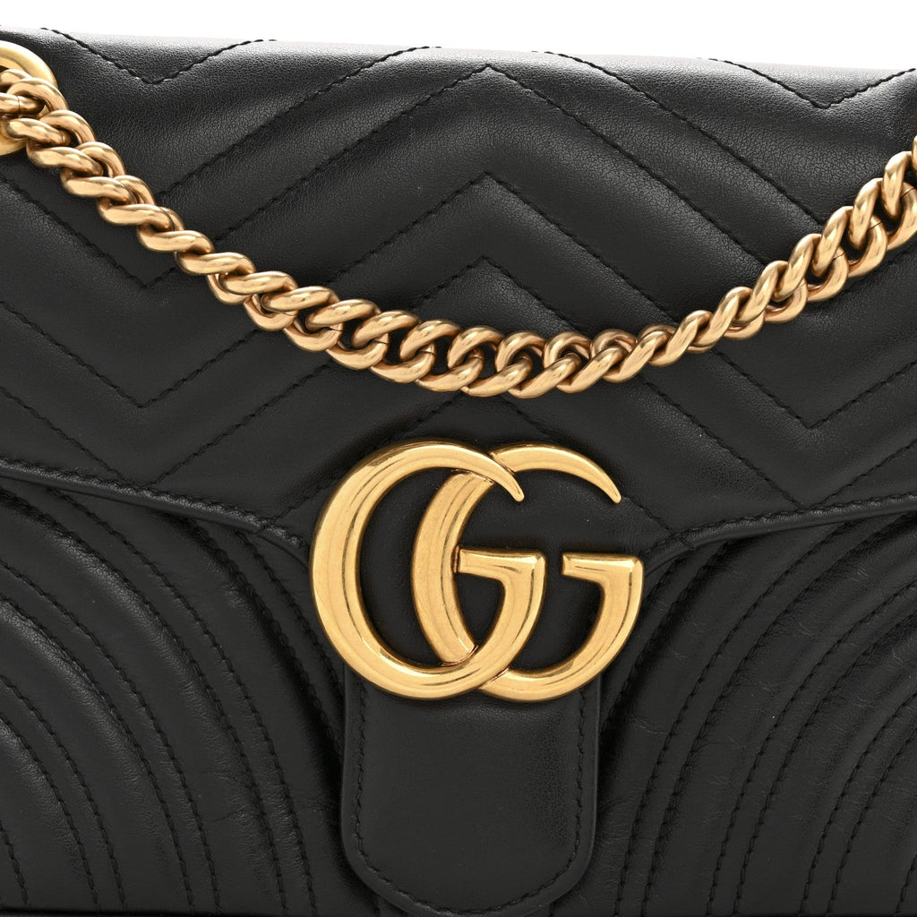 Gucci Calfskin Matelasse Small GG Marmont Shoulder Bag Black