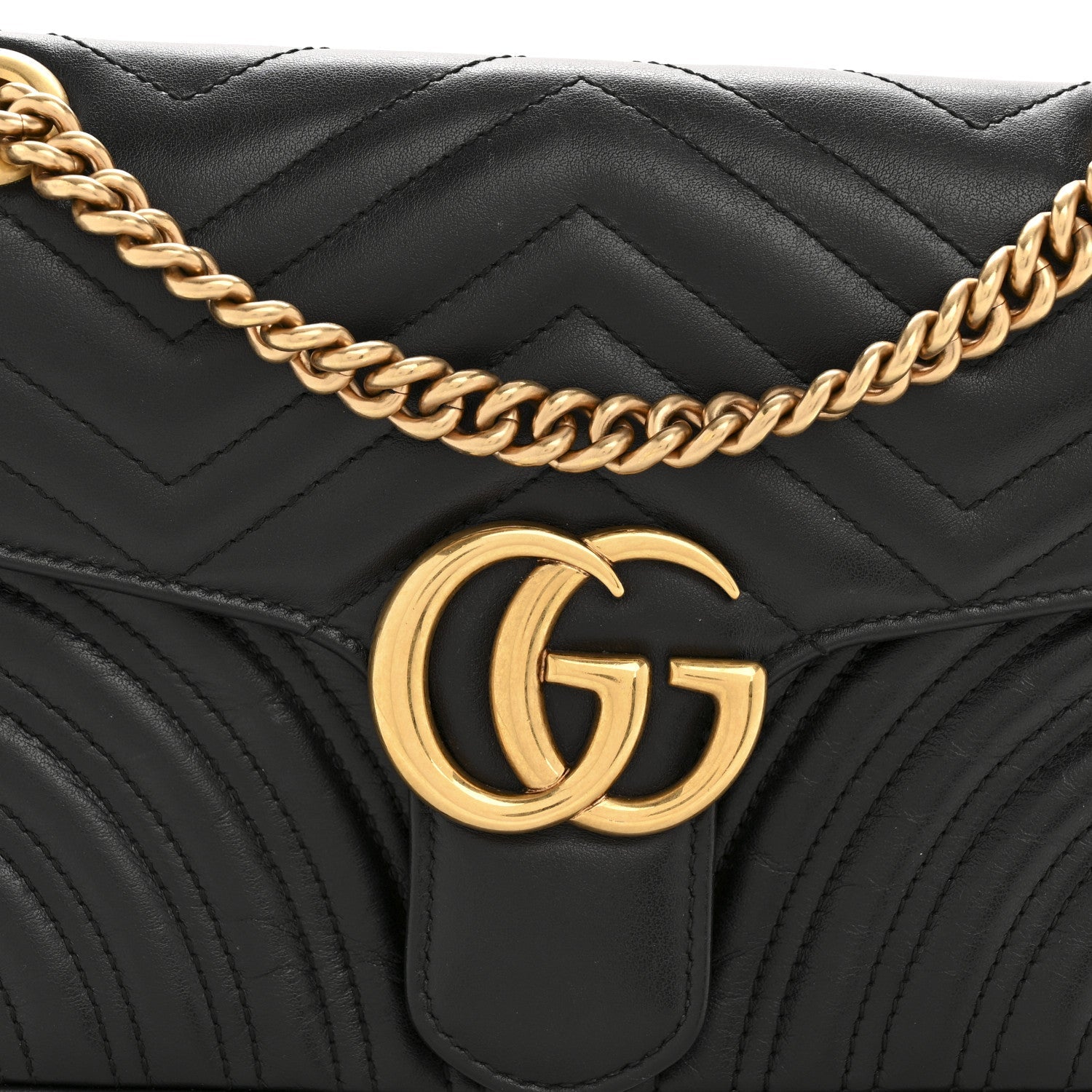 Gucci Calfskin Matelasse Small GG Marmont Shoulder Bag Black