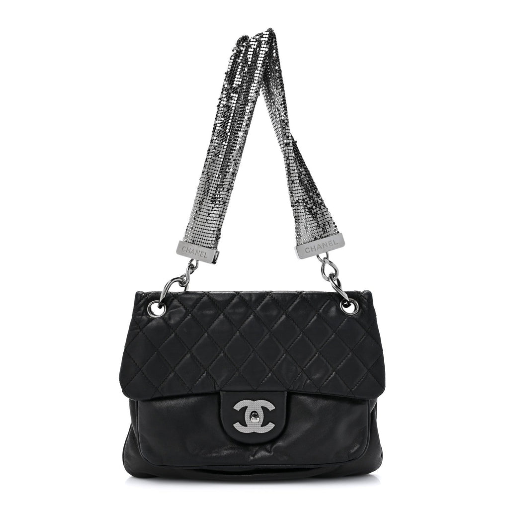Chanel Lambskin Quilted Chain Mail Shoulder Bag Black