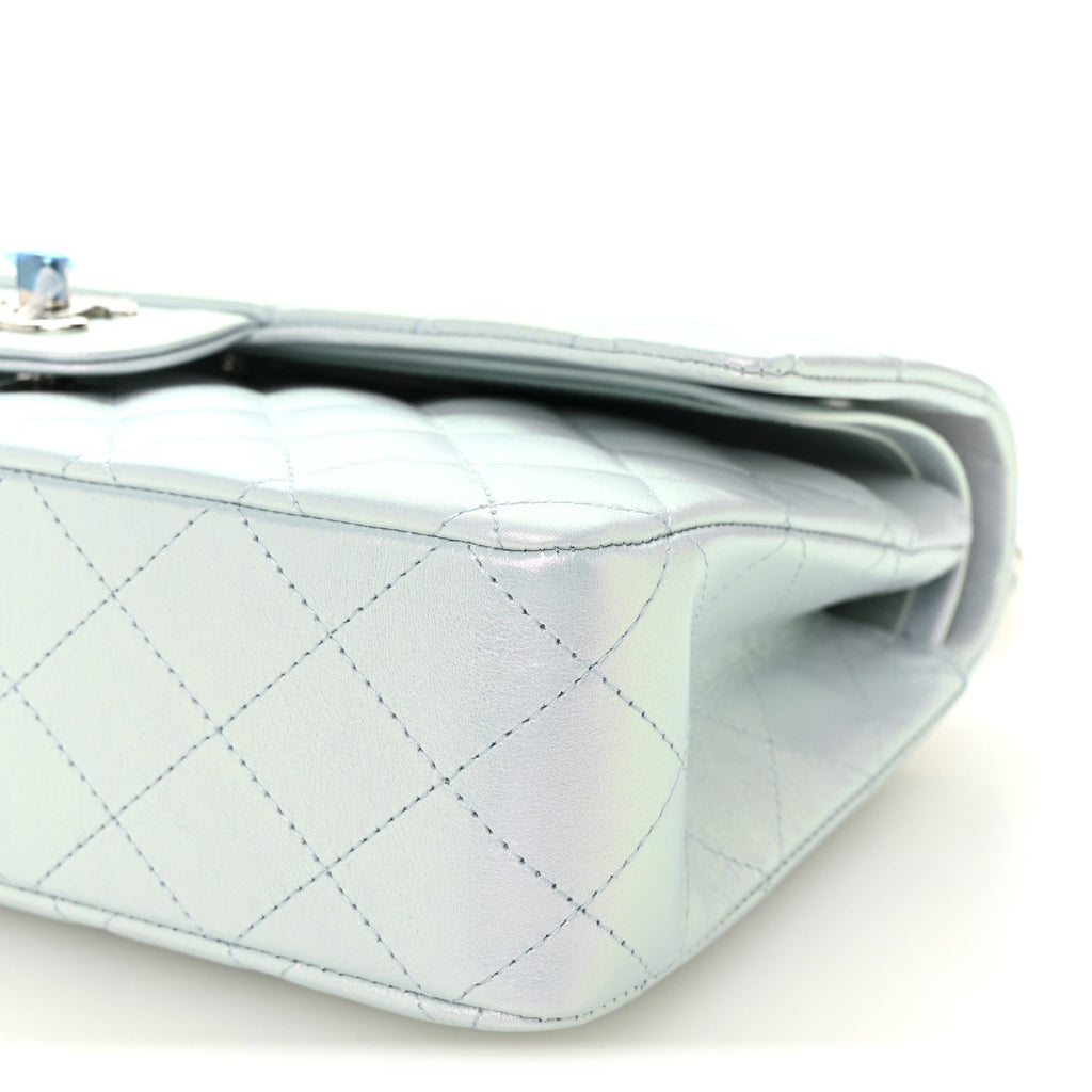 Chanel Iridescent Calfskin Quilted Medium Double Flap Light Blue