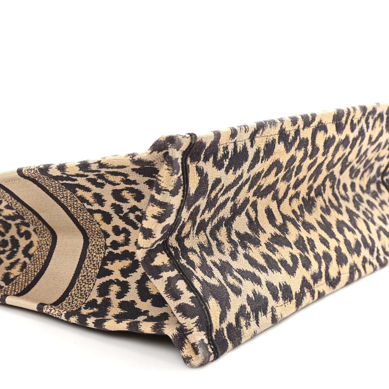 Christian Dior Canvas Mizza Embroidered Large Leopard Book Tote Beige