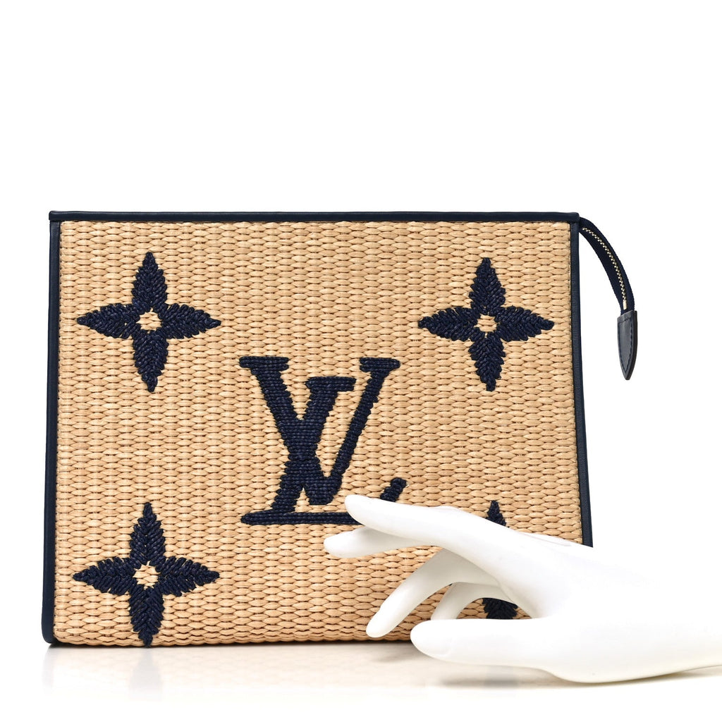 Louis Vuitton Raffia Calfskin Monogram Giant Toiletry Pouch 26 Blue