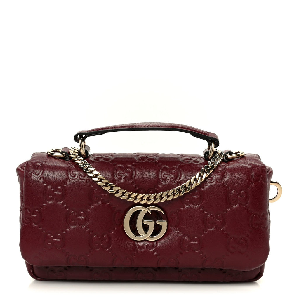 Gucci Lambskin Embossed Mini GG Milano Top Handle Shoulder Bag Rosso Ancora