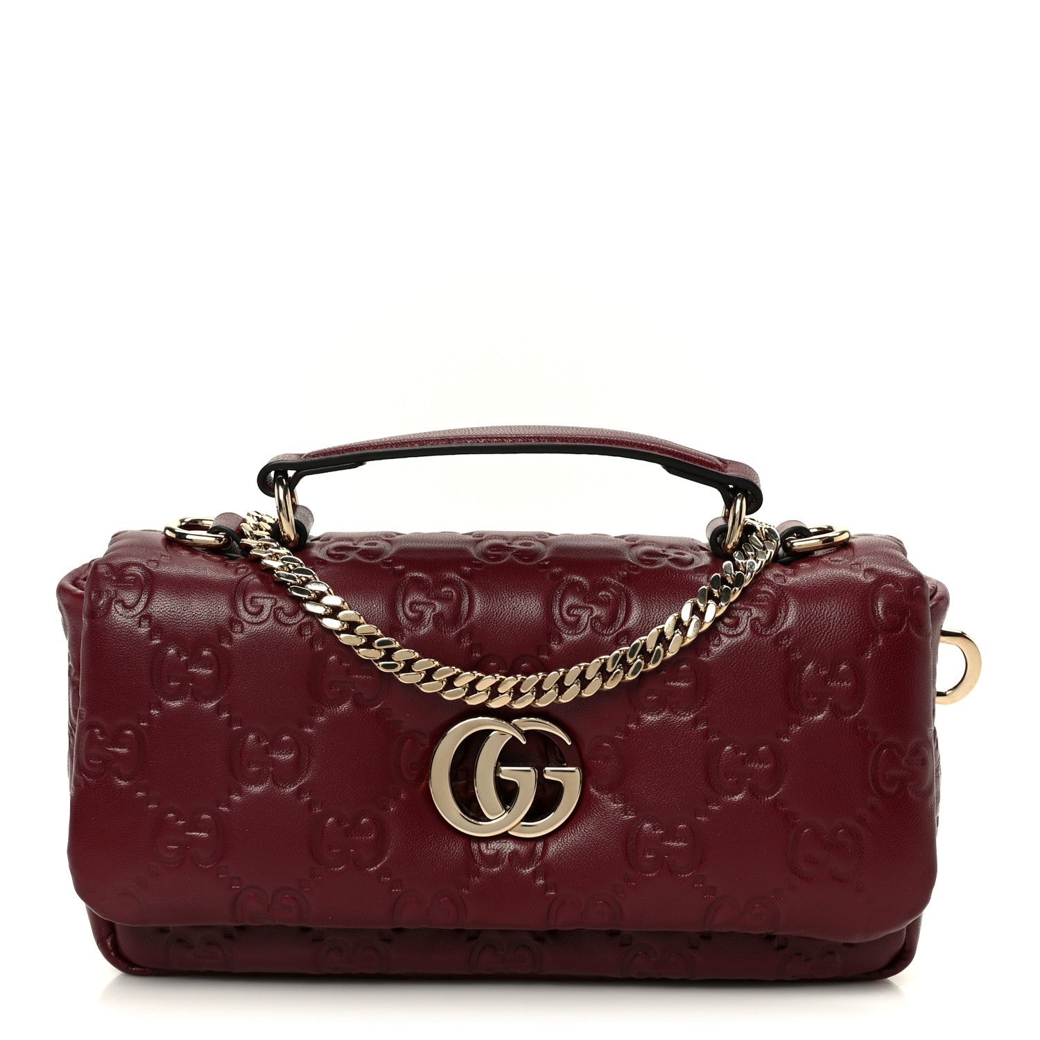 Gucci Lambskin Embossed Mini GG Milano Top Handle Shoulder Bag Rosso Ancora