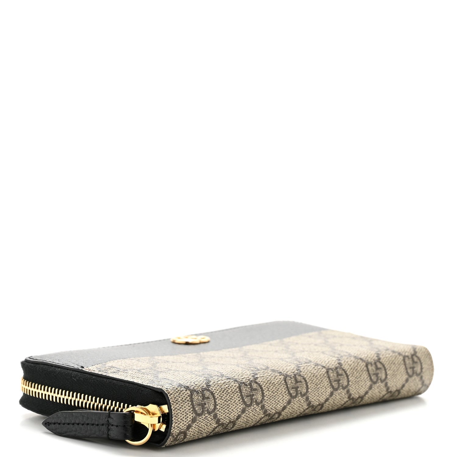 Gucci Dollar Calfskin GG Supreme Monogram GG Marmont Zip Around Wallet Black Beige Ebony