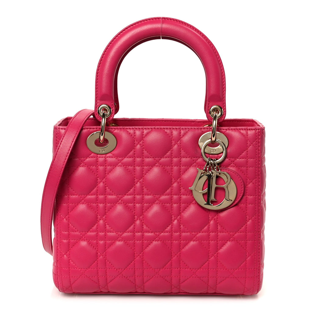 Christian Dior Lambskin Cannage Medium Lady Dior Fuchsia