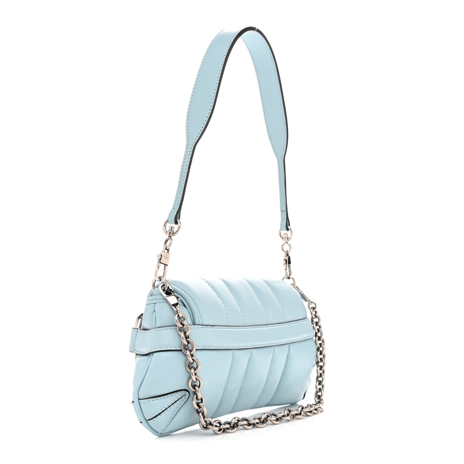 Gucci Nappa Vertical Matelasse Small Maxi Horsebit Chain Shoulder Bag Crystal Snow