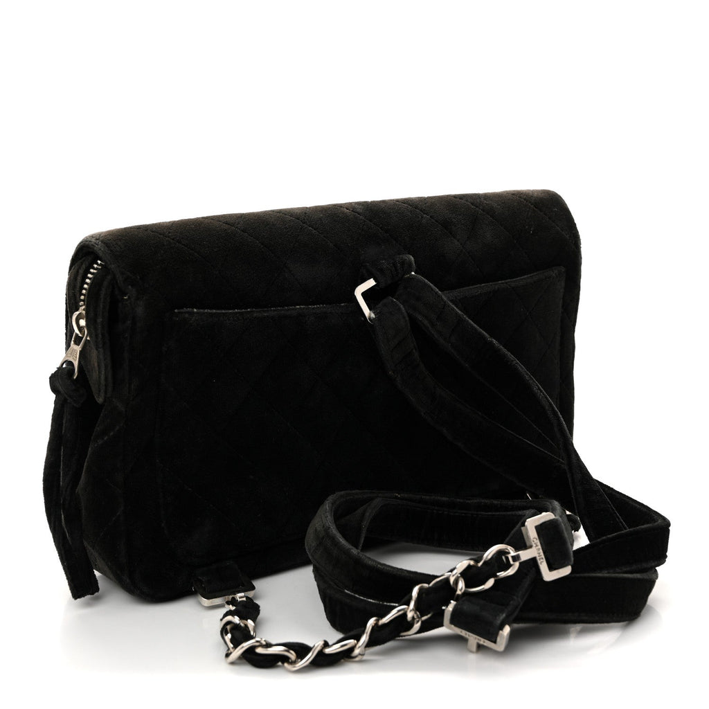 Chanel Velvet Quilted Flap Backpack Black