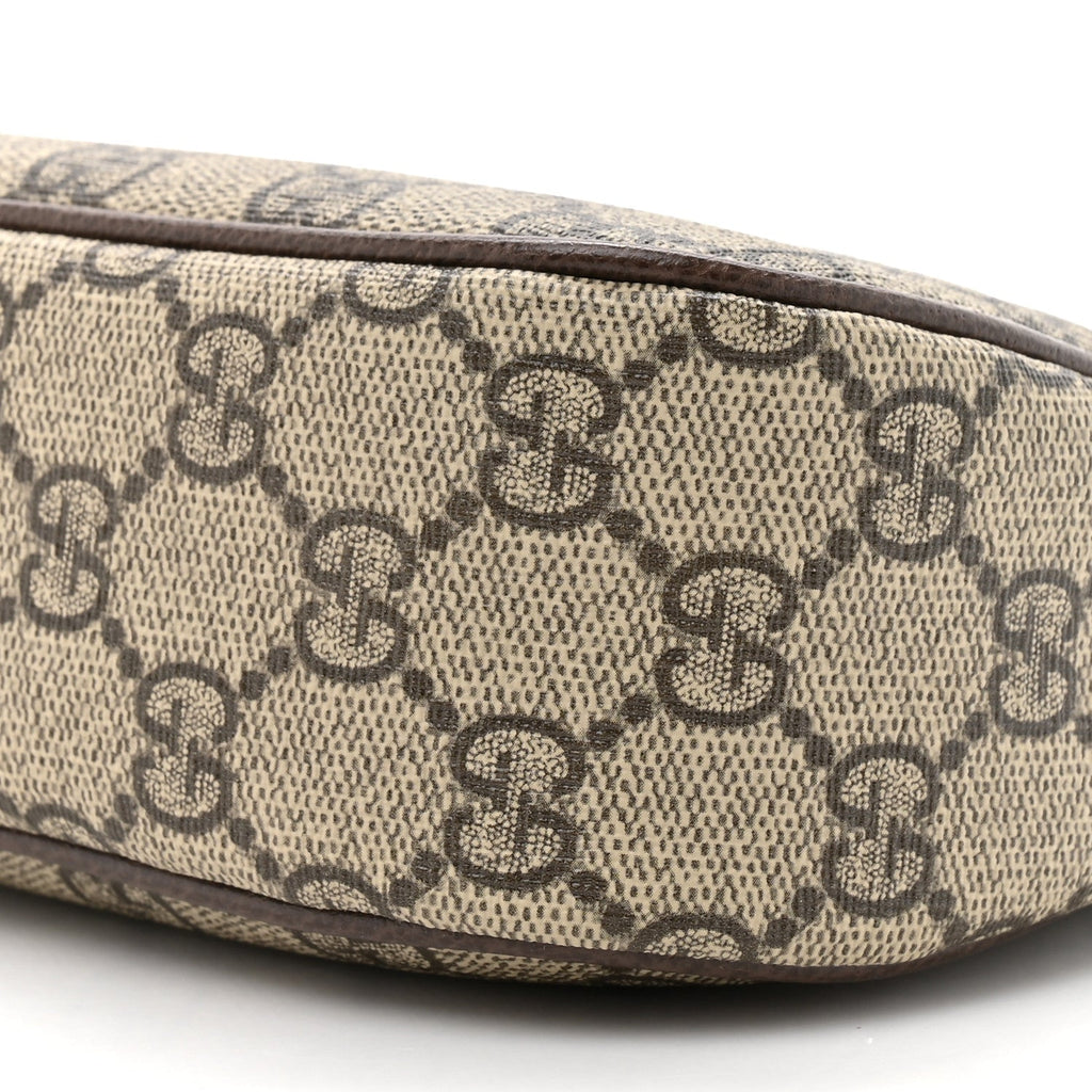 Gucci GG Supreme Monogram Textured Dollar Calfskin Web Small Ophidia GG Handbag Beige Ebony New Acero