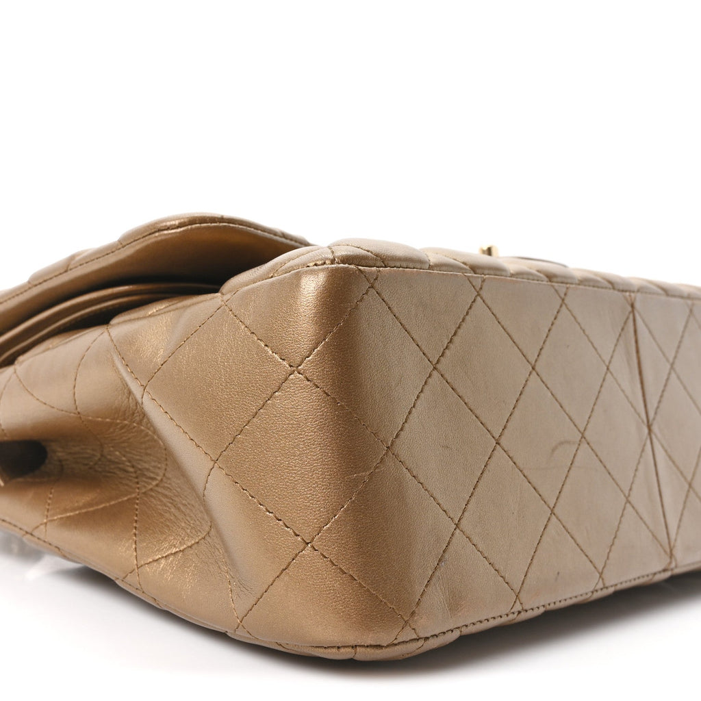 Chanel Metallic Lambskin Quilted Jumbo Double Flap Khaki