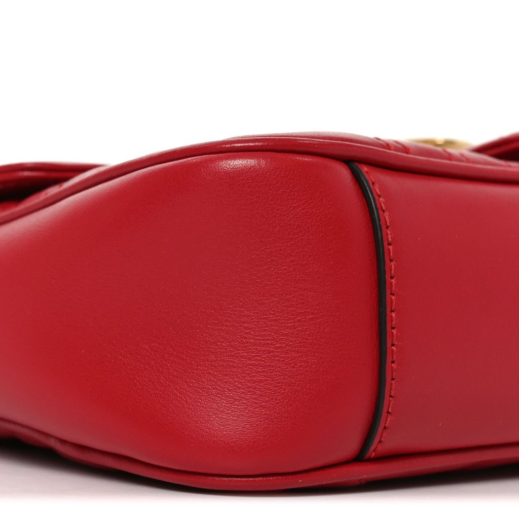 Gucci Calfskin Matelasse Small GG Marmont Shoulder Bag Hibiscus Red