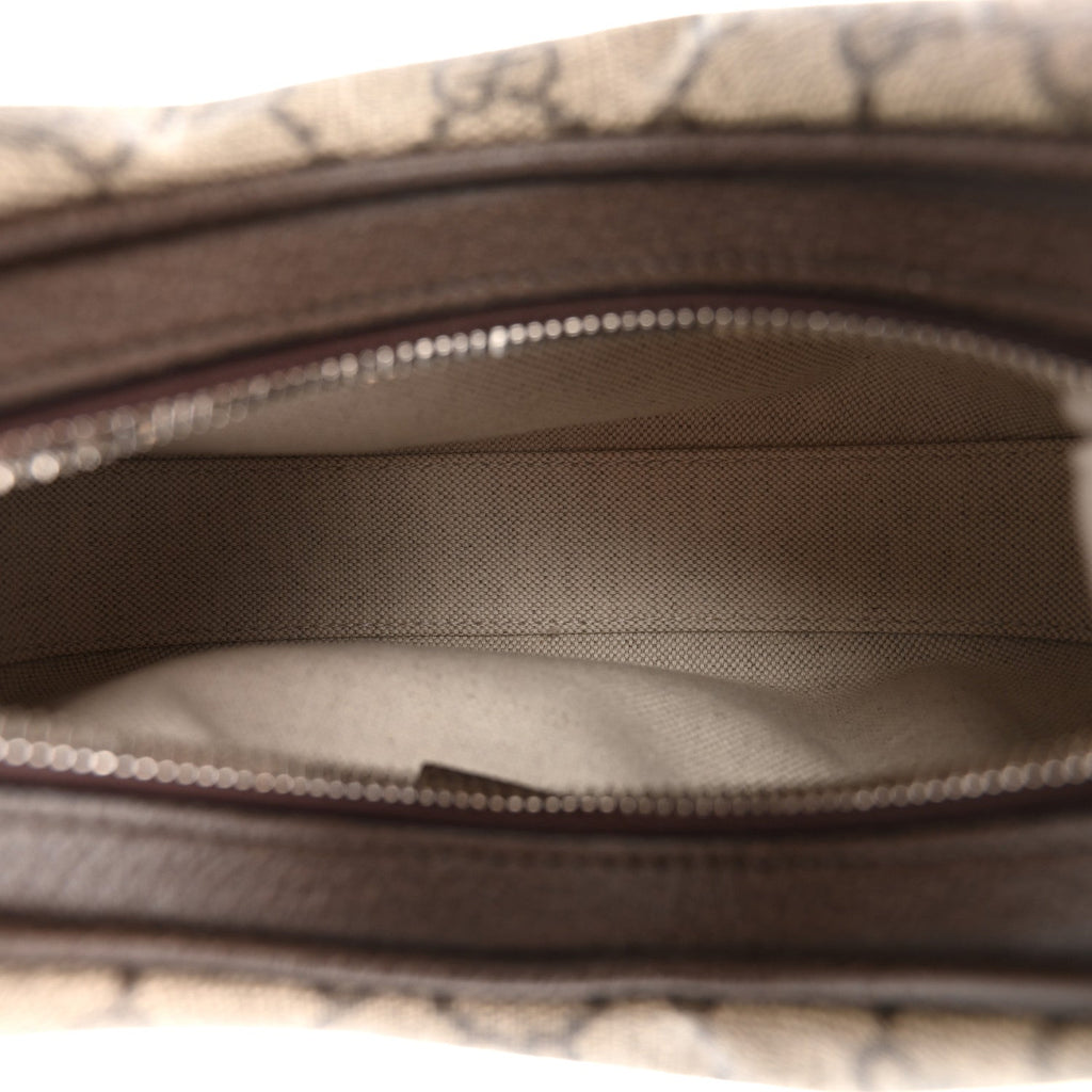 Gucci GG Supreme Monogram Textured Calfskin Web Small Attache Shoulder Bag Beige Ebony New Acero