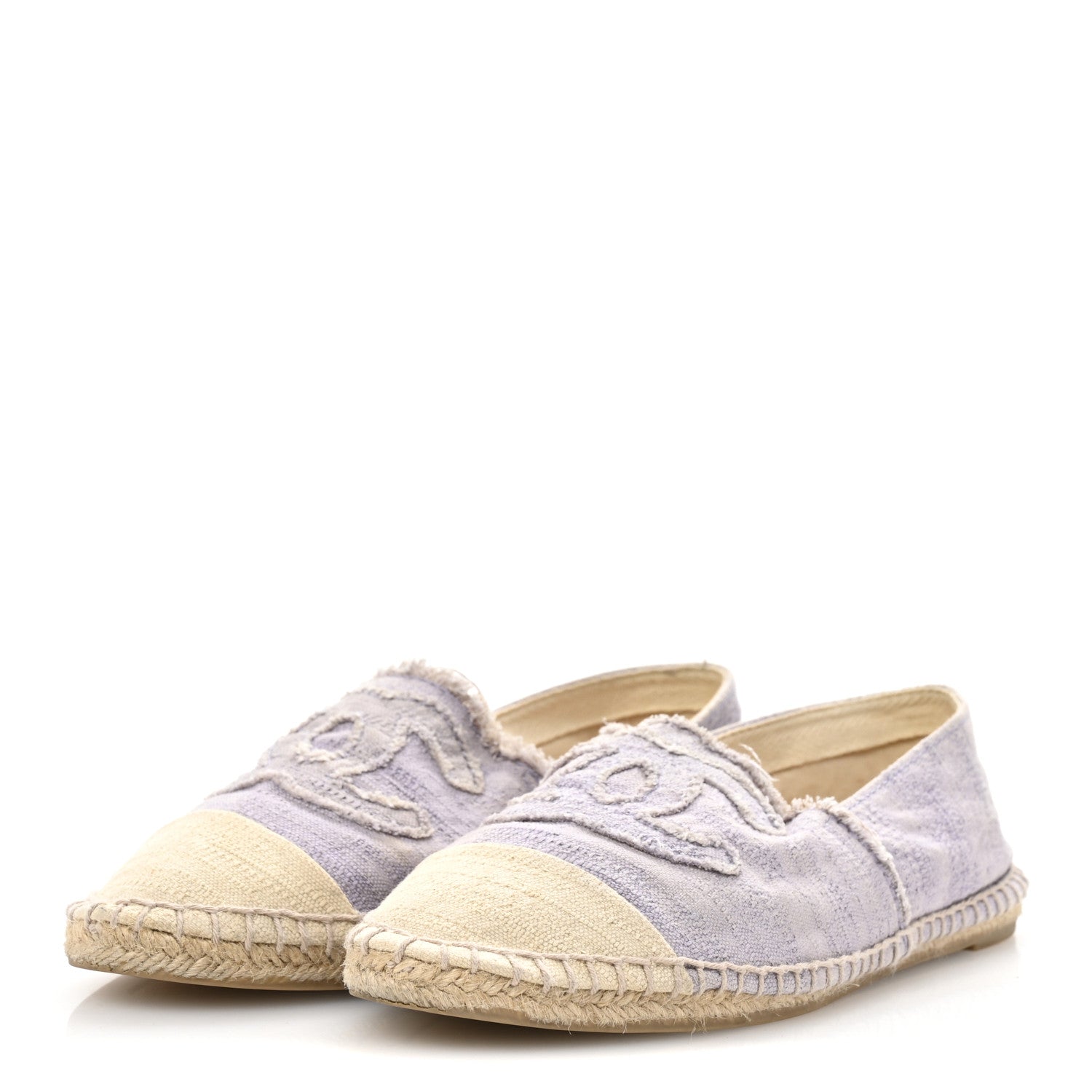 Chanel Toile CC Cap Toe Espadrilles 38 Ecru Purple