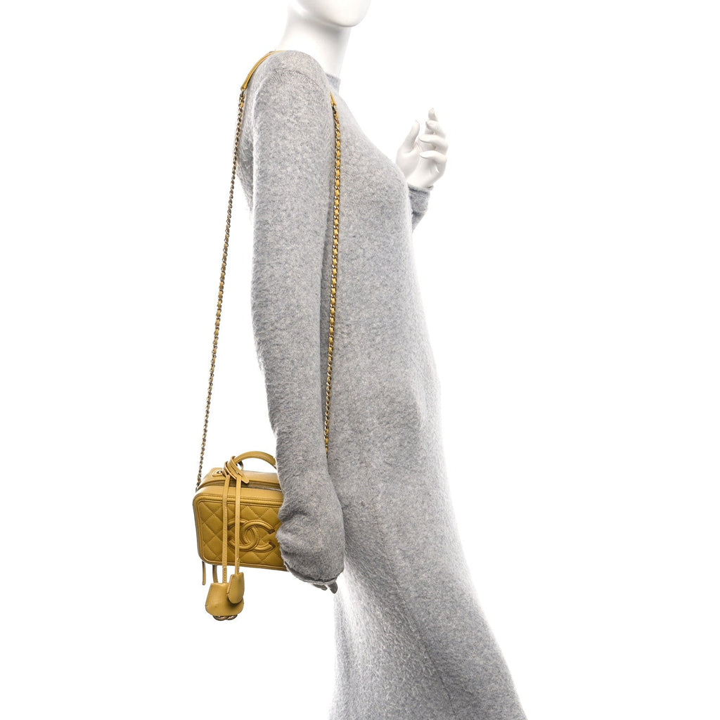 Chanel Caviar Quilted Small CC Filigree Vanity Case Yellow