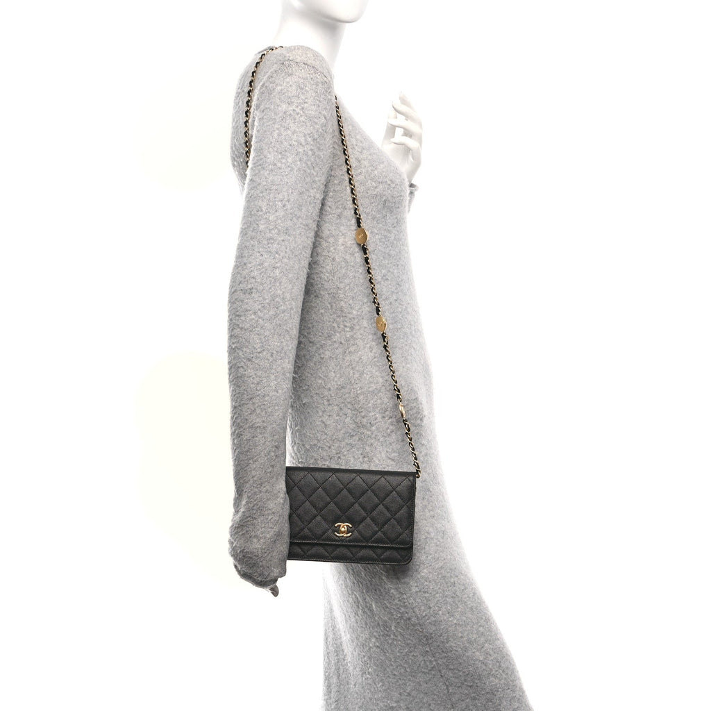 Chanel Caviar Quilted CC Turnlock Charm Wallet On Chain WOC Black