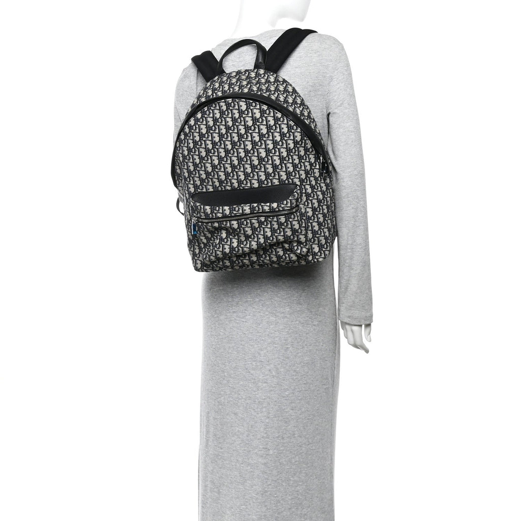 Christian Dior Oblique Calfskin Rider Backpack Beige Black