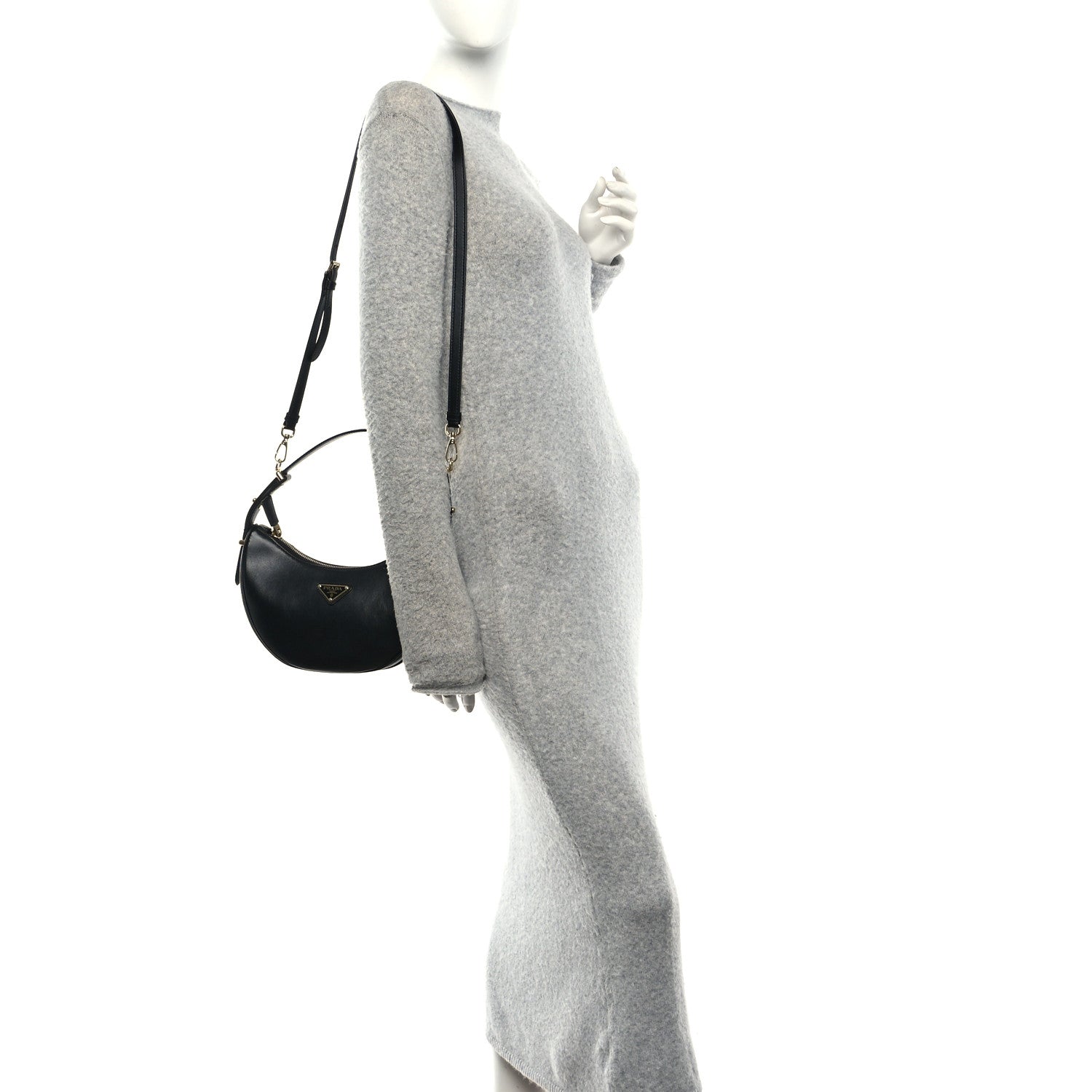 Prada Soft Calfskin Arque Shoulder Bag Black