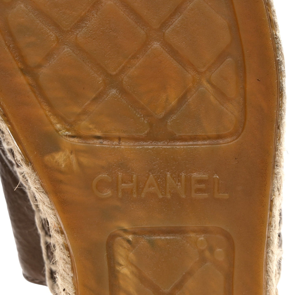 Calfskin CC Espadrille Mules 36 Dark Beige