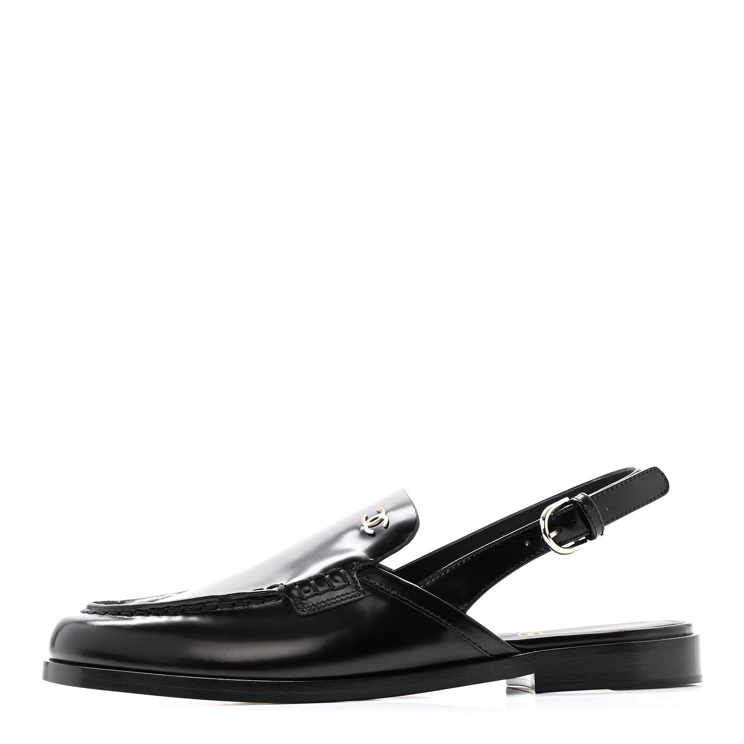 Chanel Shiny Calfskin Slingback Loafers 39 Black