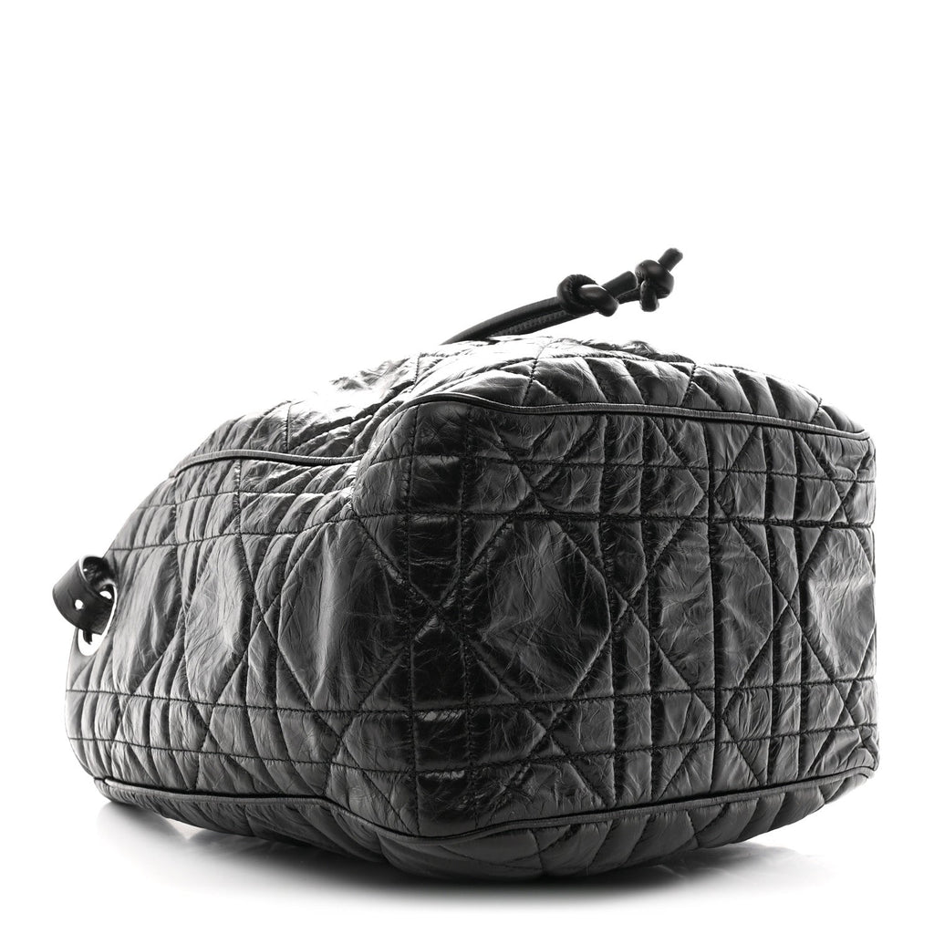 Christian Dior Crinkled Calfskin Macrocannage Medium D-Motion Bag Black