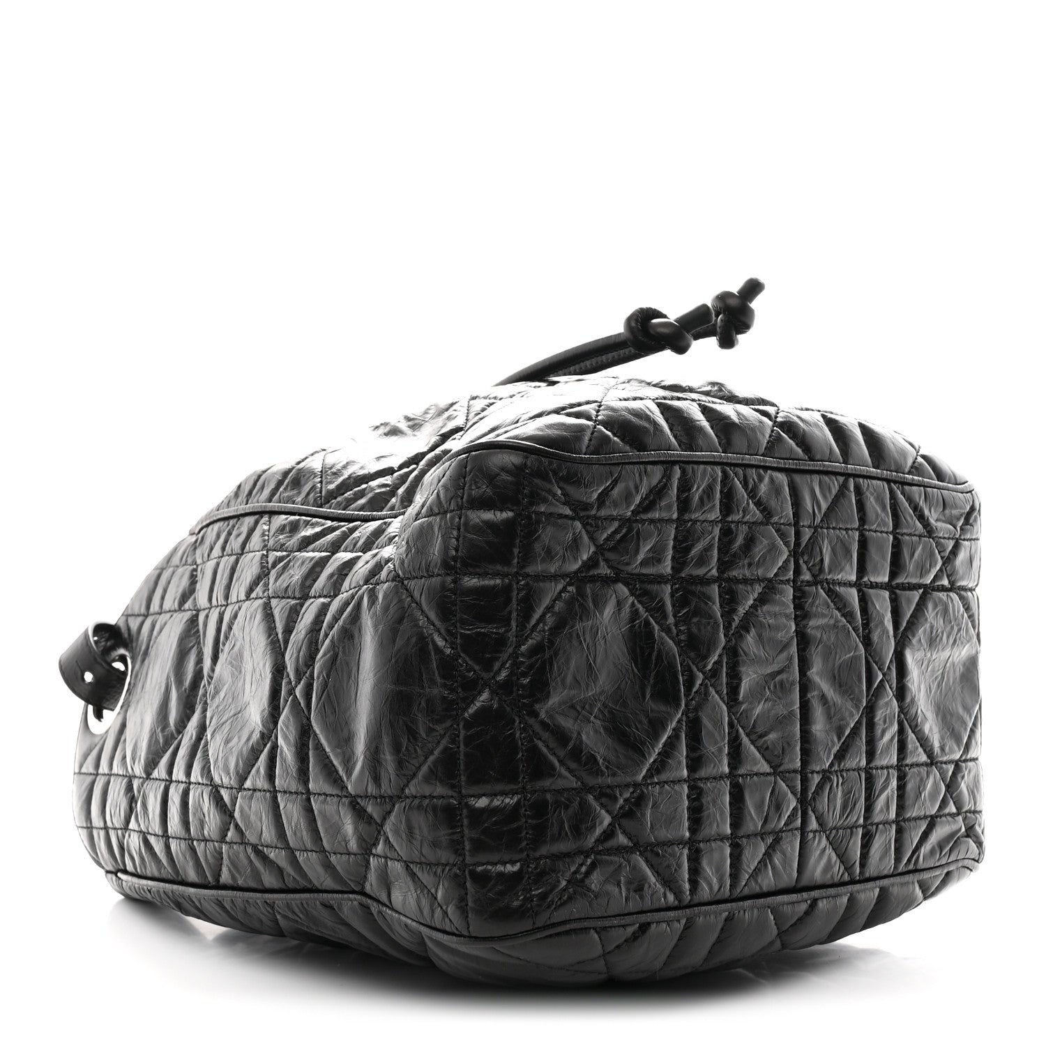 Christian Dior Crinkled Calfskin Macrocannage Medium D-Motion Bag Black