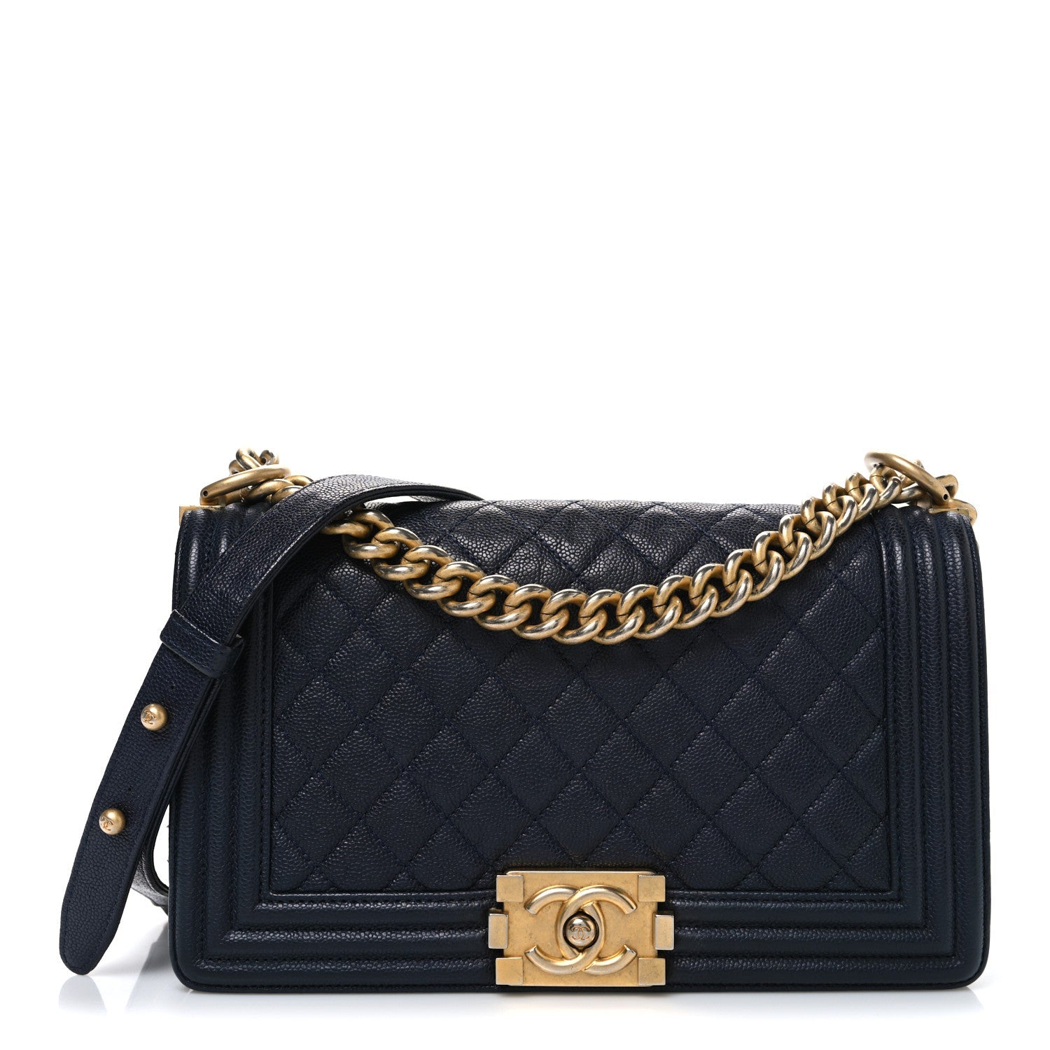 Chanel Metallic Caviar Quilted Medium Boy Flap Navy