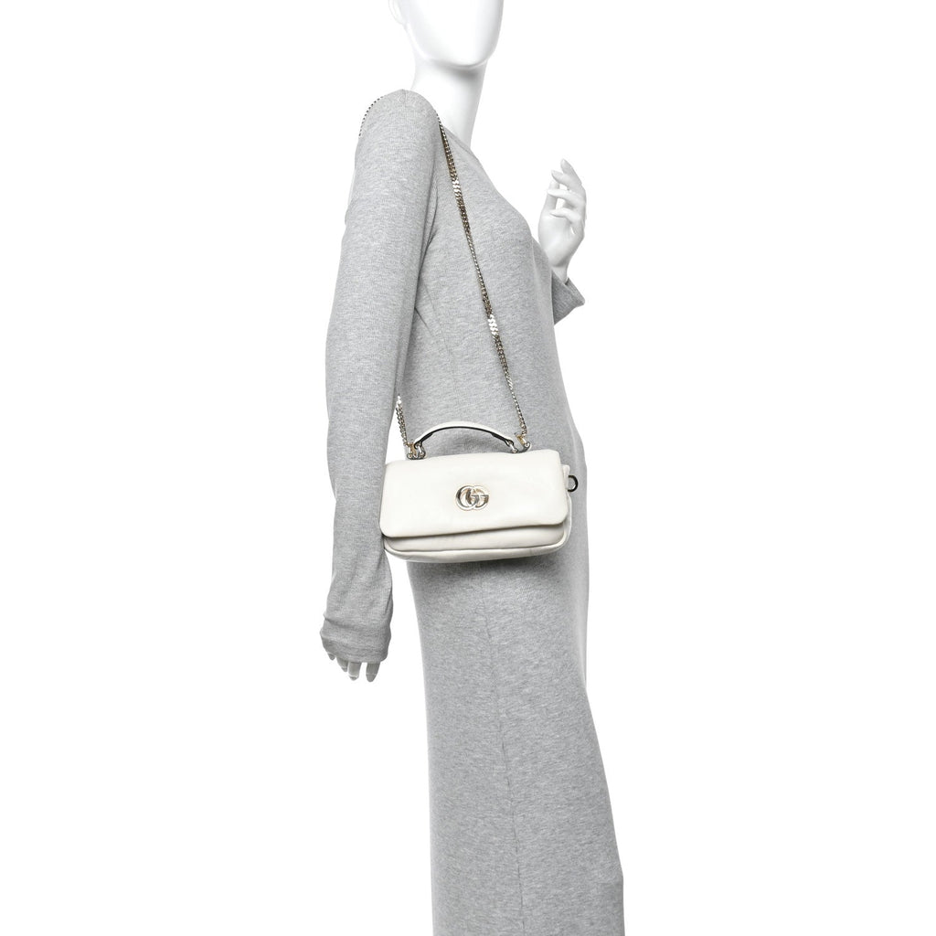 Gucci Lambskin Mini GG Milano Top Handle Shoulder Bag White