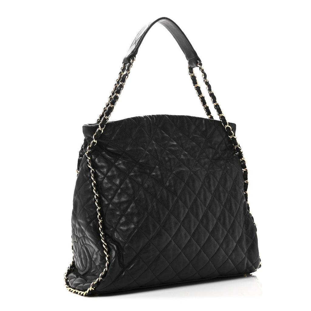 Chanel Calfskin Quilted Large Chain Me Hobo Black