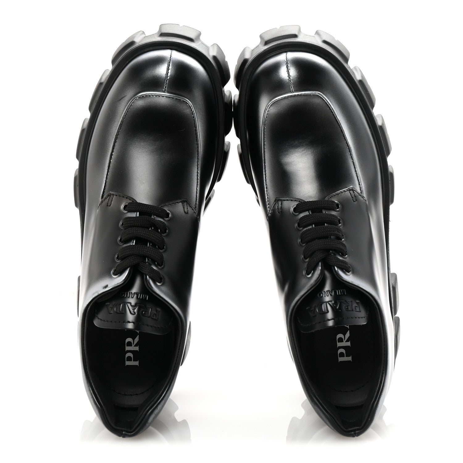 Prada Spazzolato Rois Sfumato Monolith 55mm Derby Loafers 38.5 Black Argento
