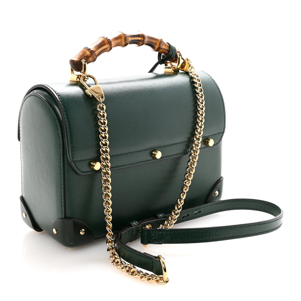 Gucci Azalea Calfskin Small Padlock Bamboo Shoulder Bag Vintage Green