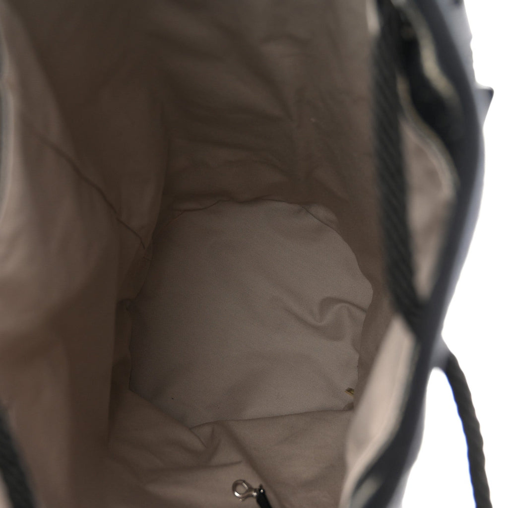 Chanel Striped Canvas Deauville Drawstring Backpack Black