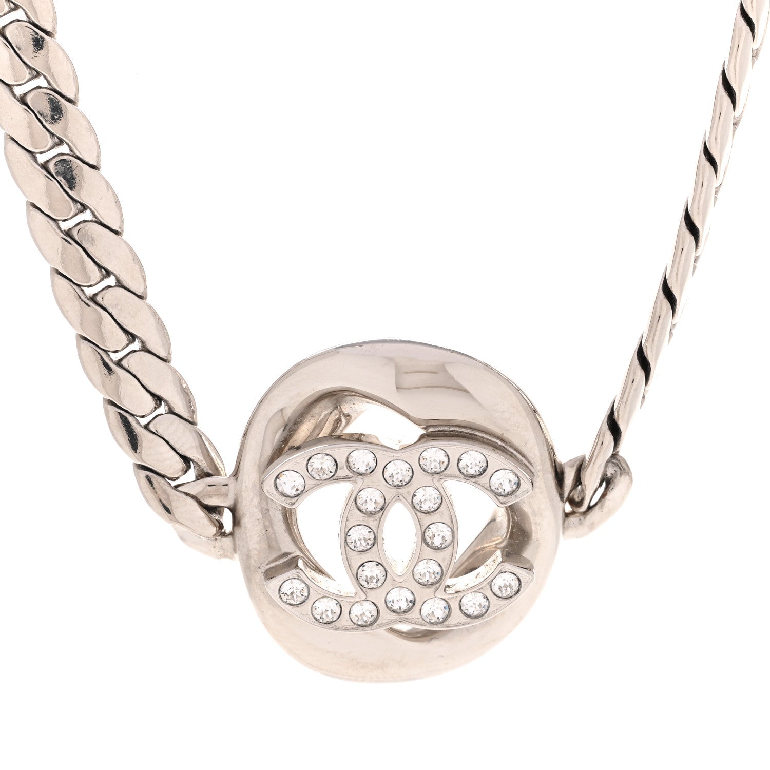 Metal Crystal CC Choker Necklace Silver
