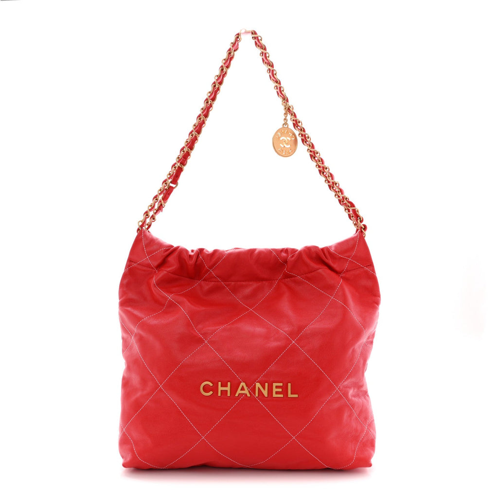 Chanel Shiny Calfskin Stitched Quilted Small Chanel 22 Red