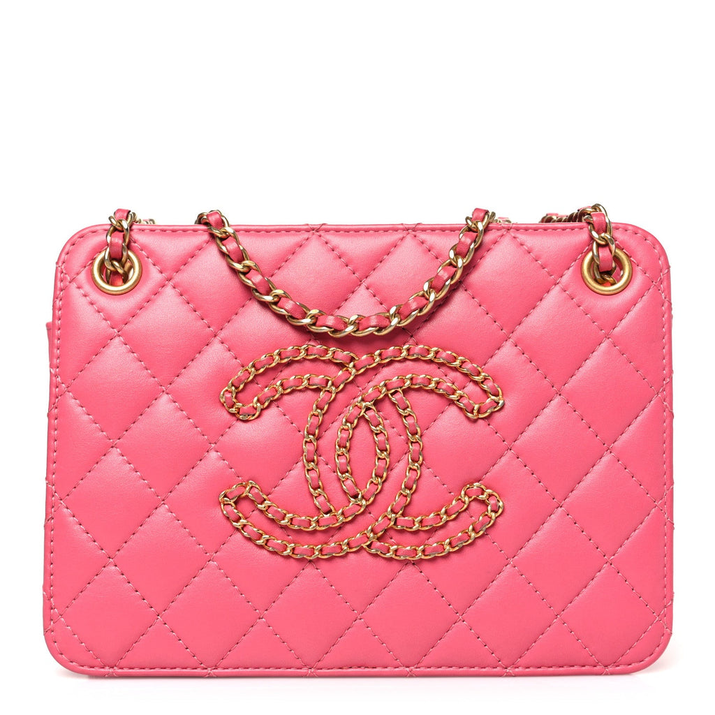 Chanel Calfskin Quilted Small CC Chain Accordion Tote Pink