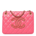 Chanel Calfskin Quilted Small CC Chain Accordion Tote Pink