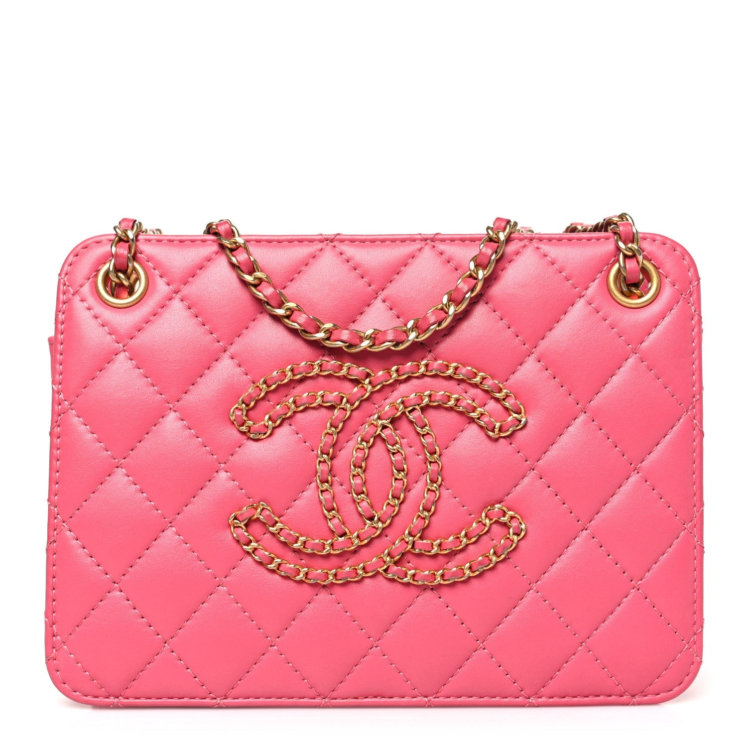 Chanel Calfskin Quilted Small CC Chain Accordion Tote Pink